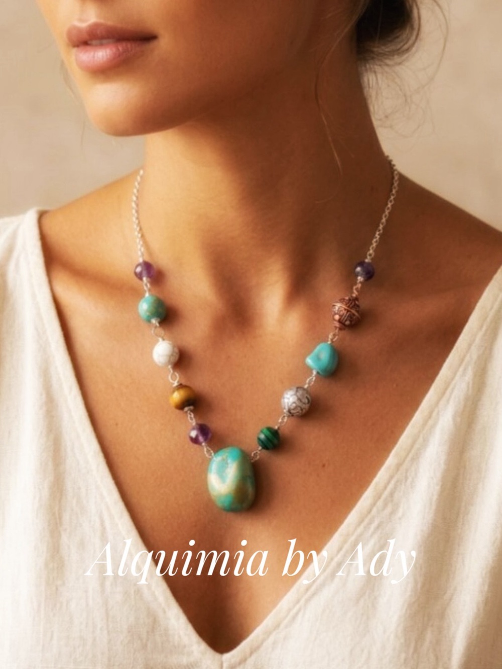 Amazonite silver boho necklace
